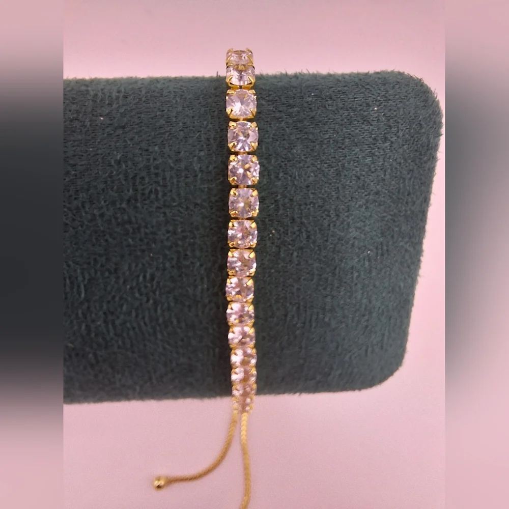 Gold-Tone Swarovski Crystal Adjustable Tennis Bracelet | Slider Style